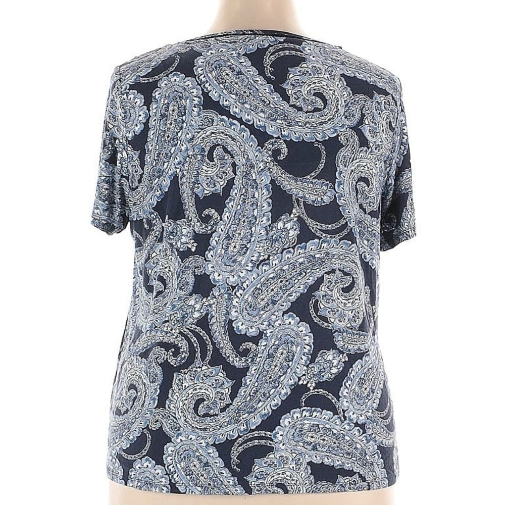 Tommy Hilfiger Blue Paisley Scoop Neck Ladder Trim Stretch Top Plus Size 2X - Picture 3 of 6